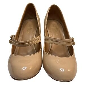 Chic Patent Mary Jane Heels Beige Block‎ Heel Buckle Strap Pumps Women 7